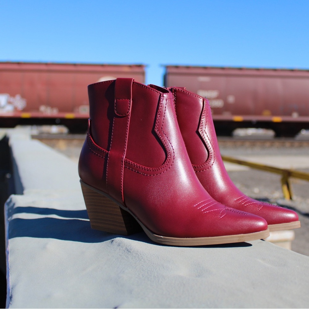 Burgundy booties